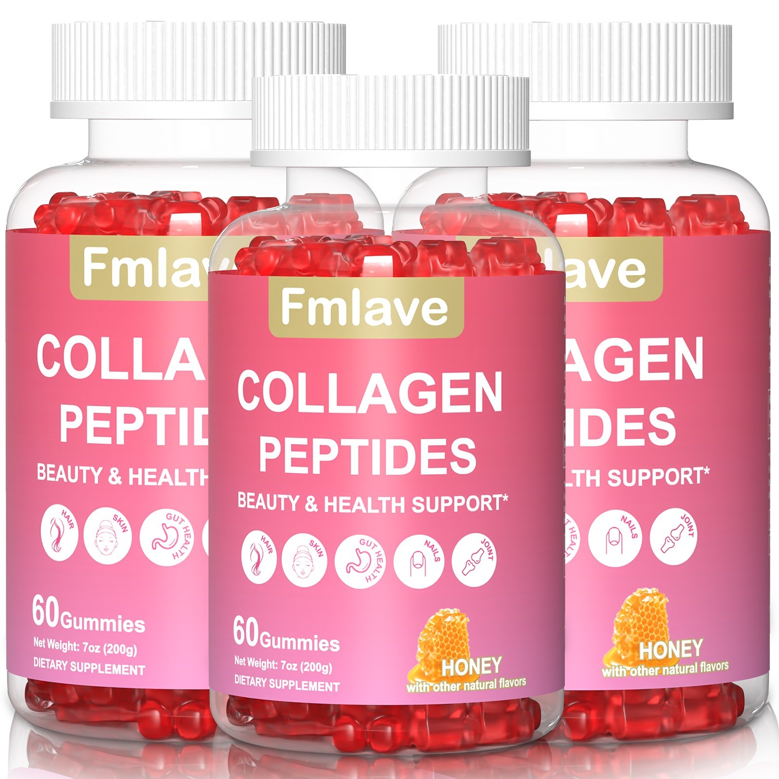 Collagen – HAIR, SKIN & NAILS – Revitalized look 3 Bottles 180 Gummies Free Ship