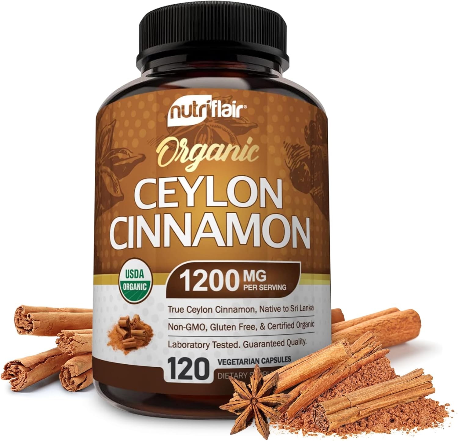 Organic Ceylon Cinnamon- Cápsulas Canela Orgánica de Ceilán-1200mg, 120 Capsules