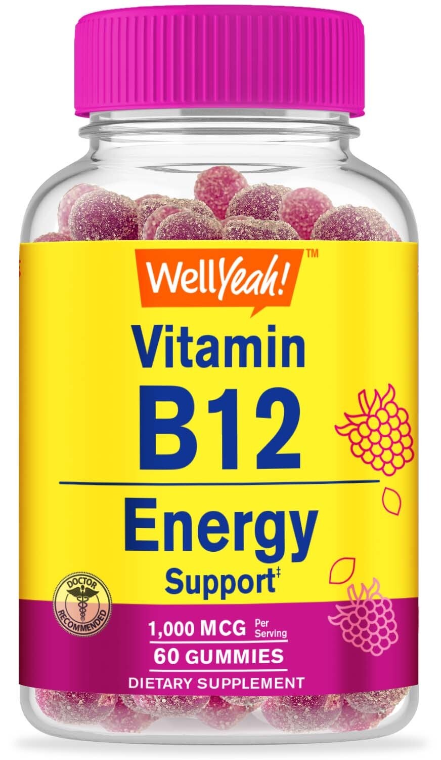 WellYeah Vitamin B12 1000mcg Gummies – for Energy, Mood, Metabolism – 60 Gummies
