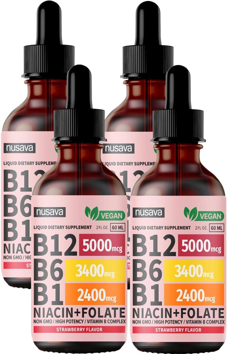 (4 Pack) Vitamin B12 and B6 Liquid Drops, B12 Sublingual Vitamin B Complex – B 1