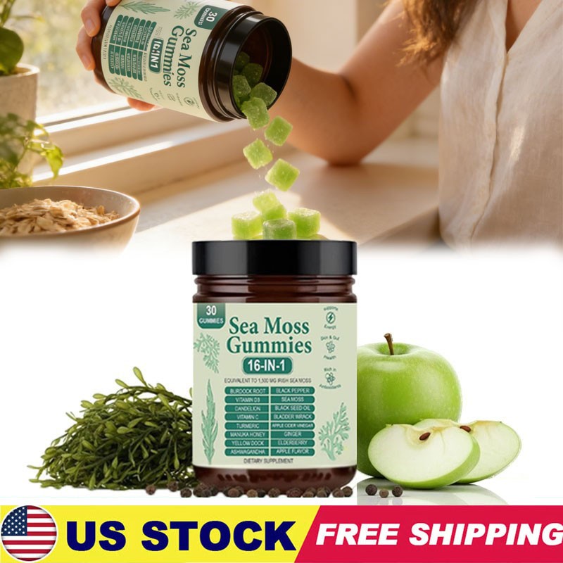16 in 1 Organic Sea Moss Gummy | Irishmoss Extract 6000Mg | Green Apple Flavor