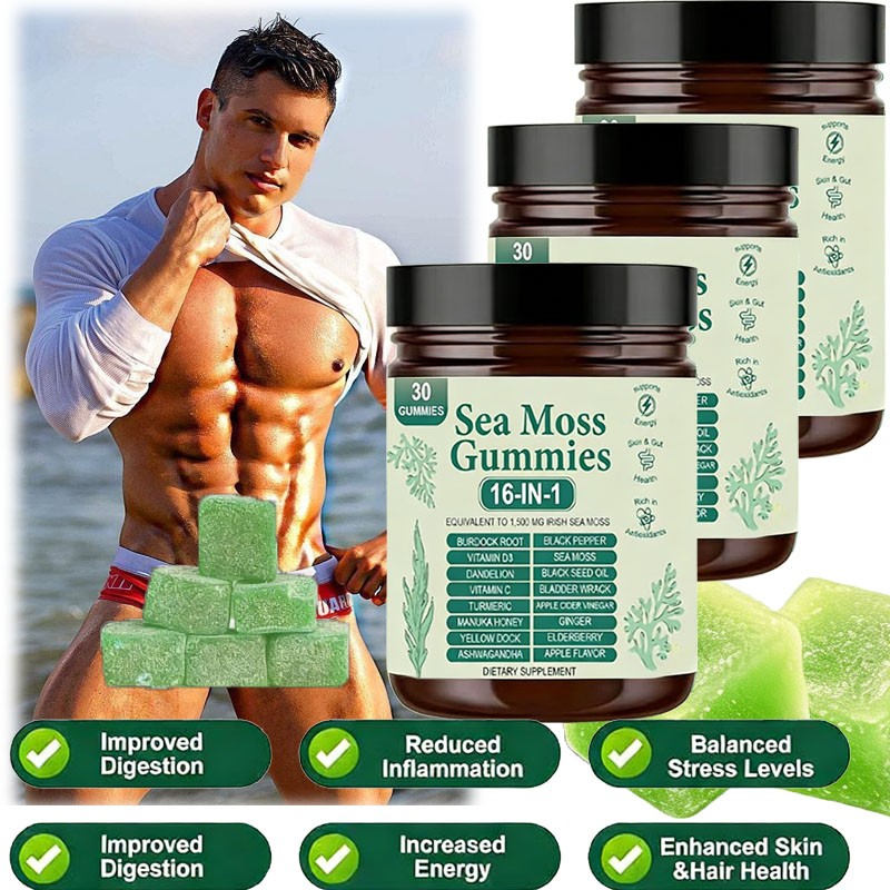 16 in 1 Organic Sea Moss Gummy | Irishmoss Extract 6000Mg | Green Apple Flavor