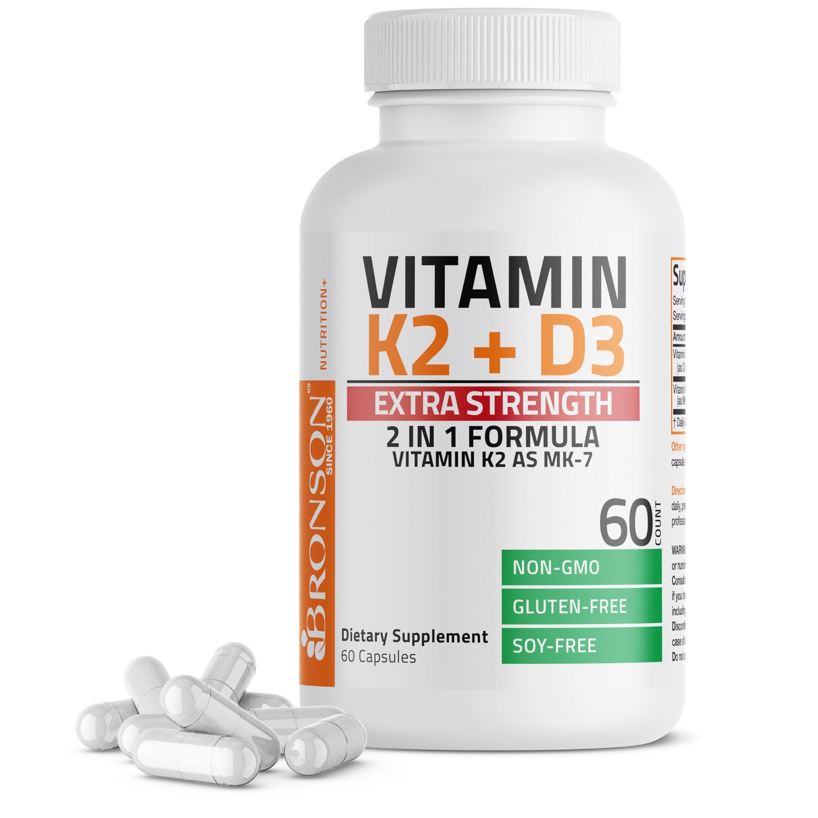 Bronson Vitamin K2 (MK7) with D3 Extra Strength 60 Count (Pack of 1)