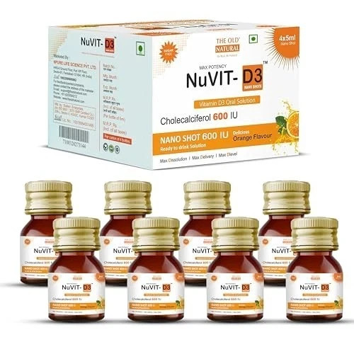 Nuvit D3 Vitamin D3 60000 IU Nano Shot Sugar Free Oral Solution 5ml 8 Pack