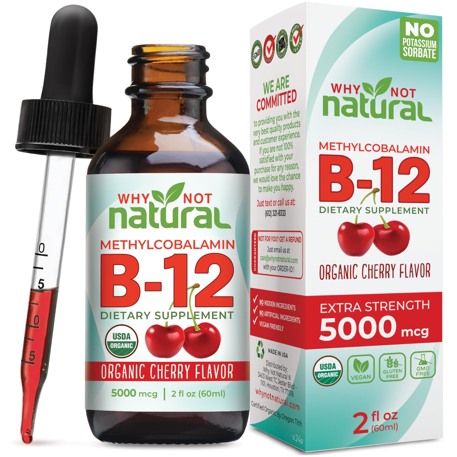 Organic Vitamin B12 Liquid – Sublingual Extra Strength 60 x 5000 mcg Methylco…