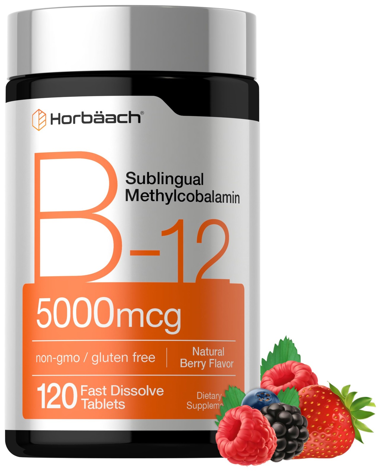 Horbäach B12 Vitamin 5000 mcg | 120 Fast Dissolve 120 Count (Pack of 1)