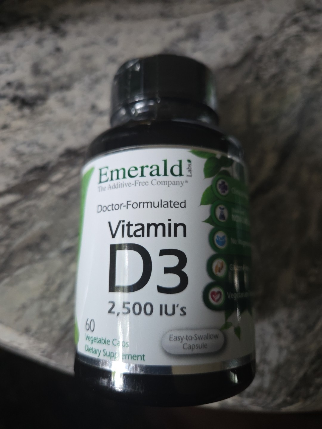 EMERALD LABS VITAMIN D3 2,500 IU’S, 60 veg caps, new/ sealed