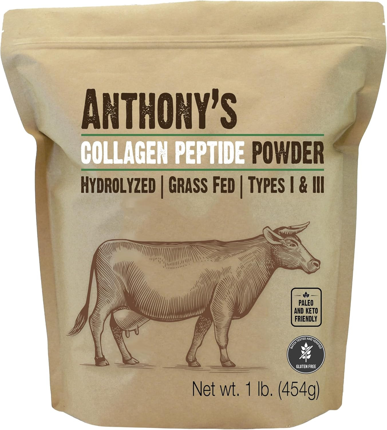 Collagen Peptide Powder, 1 Lb, Pure Hydrolyzed, Gluten Free, Keto and Paleo Frie