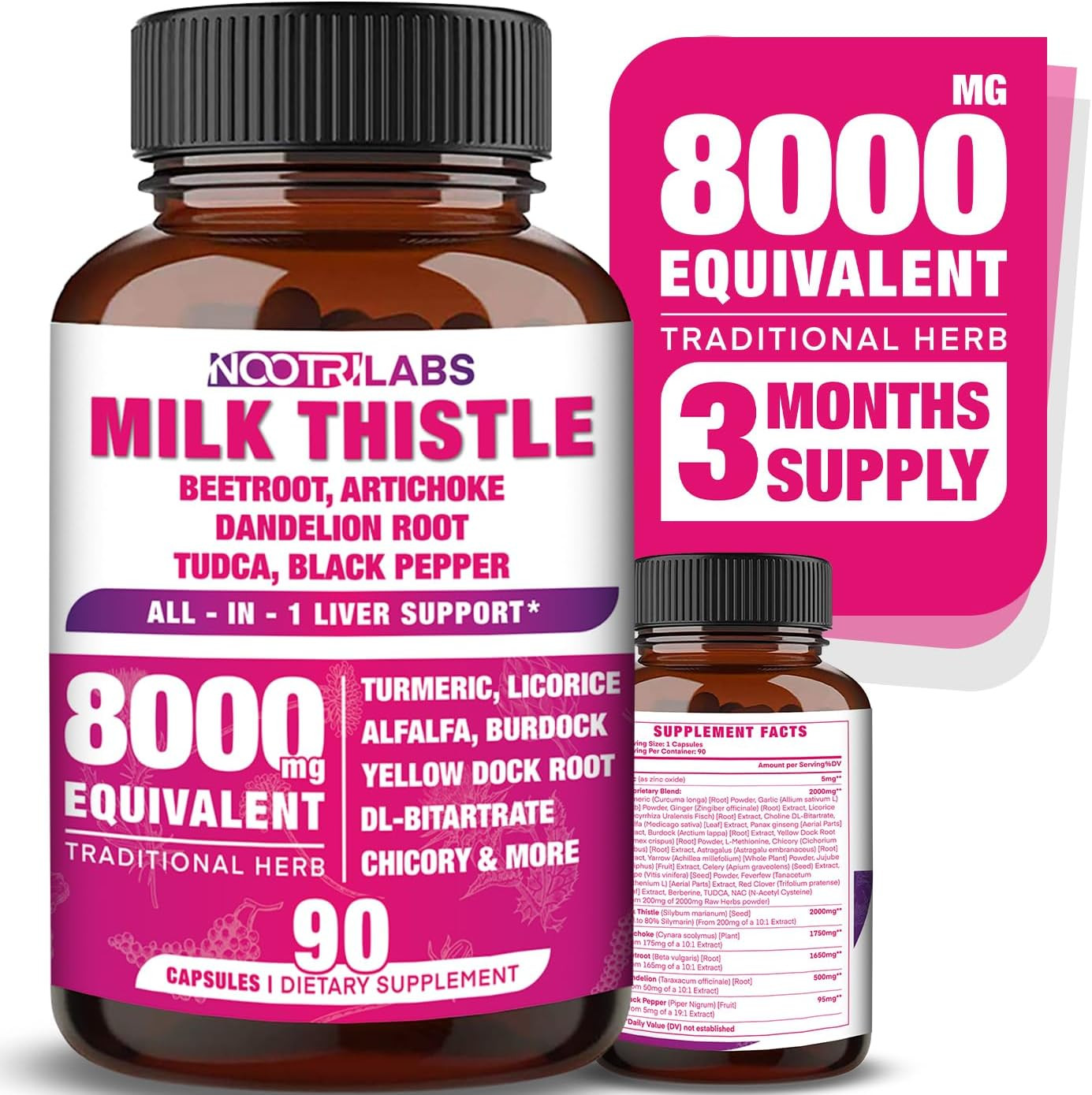 All-in-1 8000mg Highest Potency Milk Thistle NAC BeetRoot Artichoke Dandelion Ro