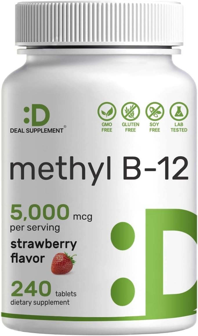 Methyl B-12 Vitamins 5000 mcg, 240 Chewable Tabs Energy Support & Brain Health