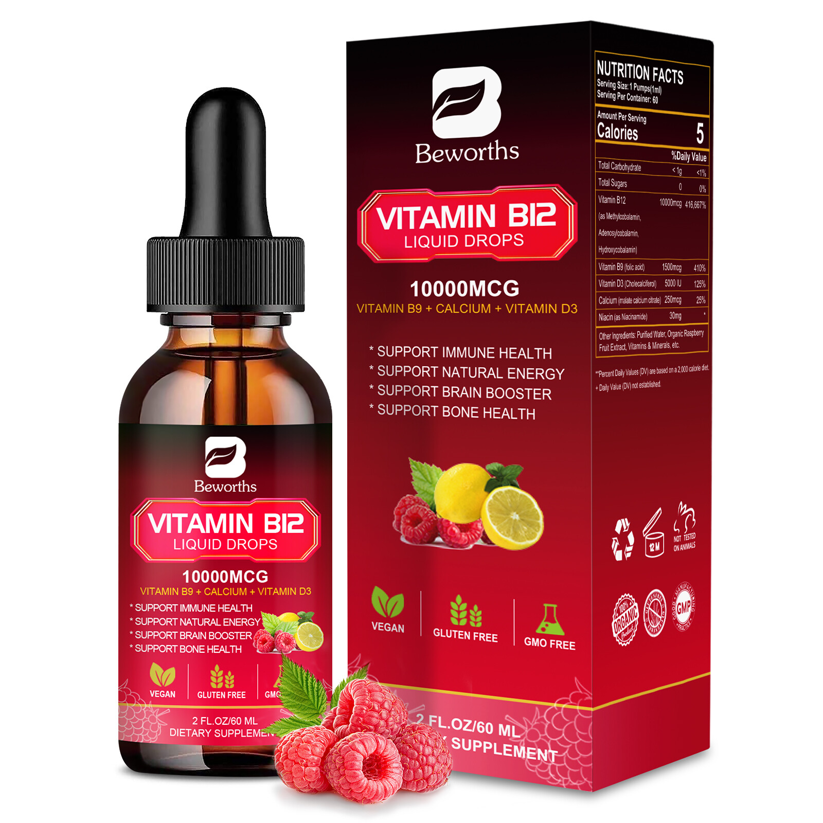 High-Strength 10000mcg Vitamin B12 Liquid Drops 60ml Methylcobalamin Supplement