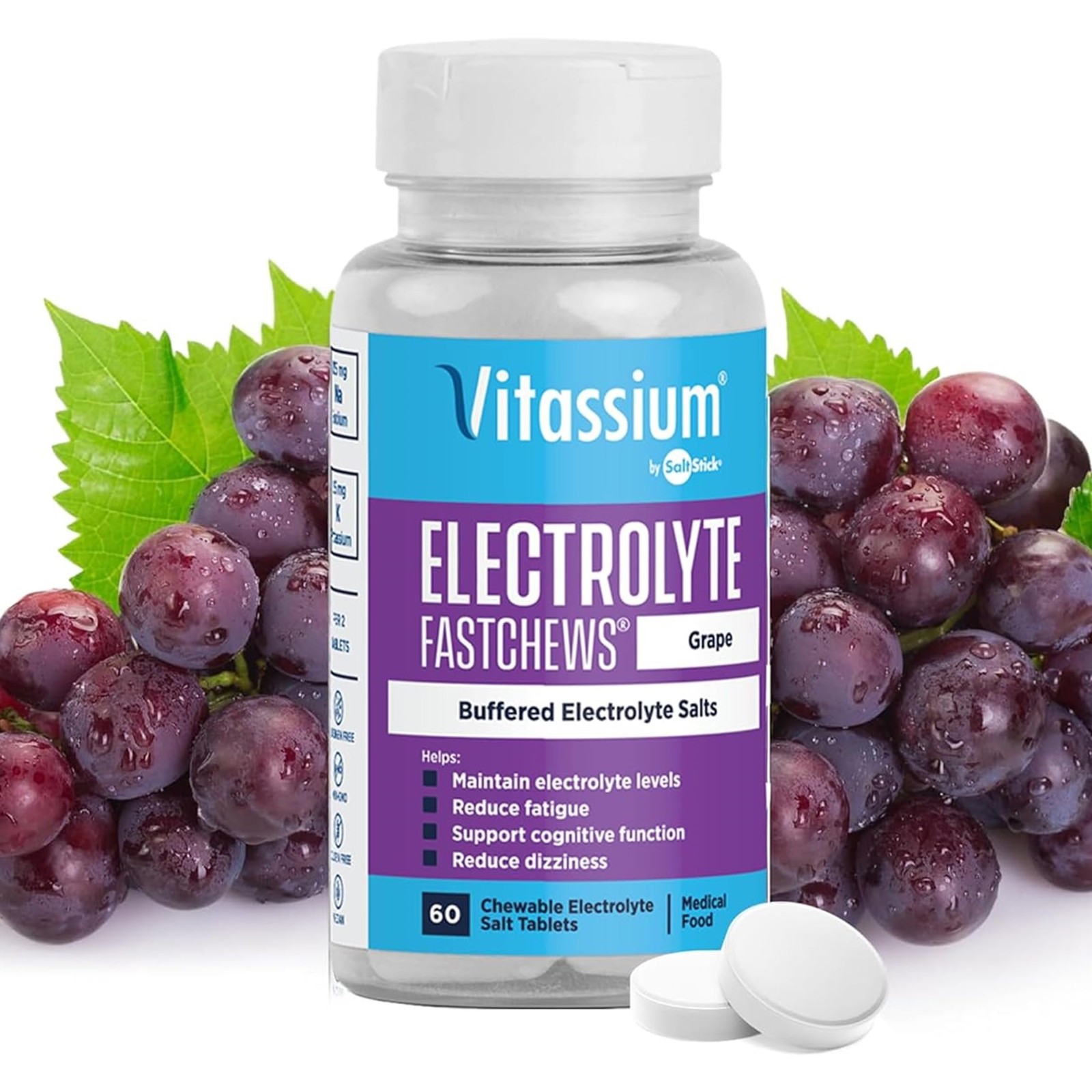 Vitassium FastChews, Chewable Electrolyte Tablets for 60 Count (Pack of 1)
