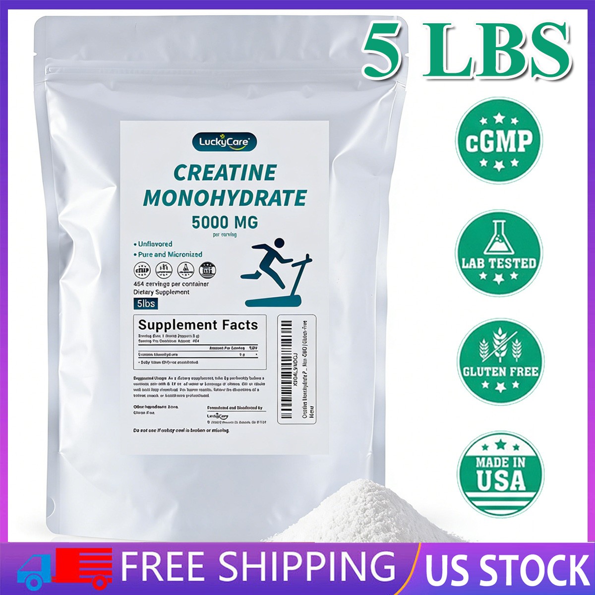 5LBS Creatine Powder 5000mg (5g) Pure Micronized Creatine Monohydrate Supplement