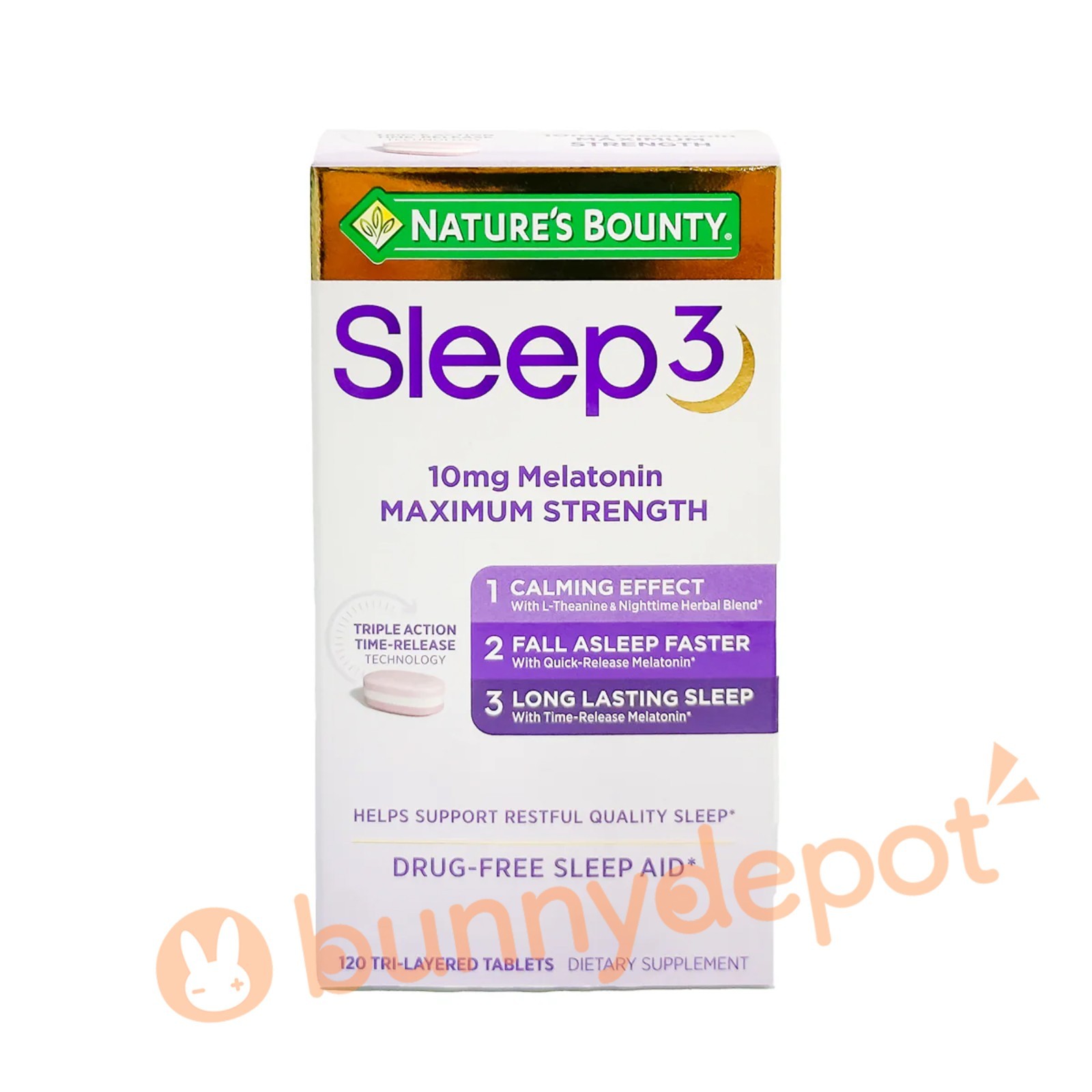 Nature’s Bounty Sleep3 10mg Melatonin Max Strength 120 Tablets 2027+