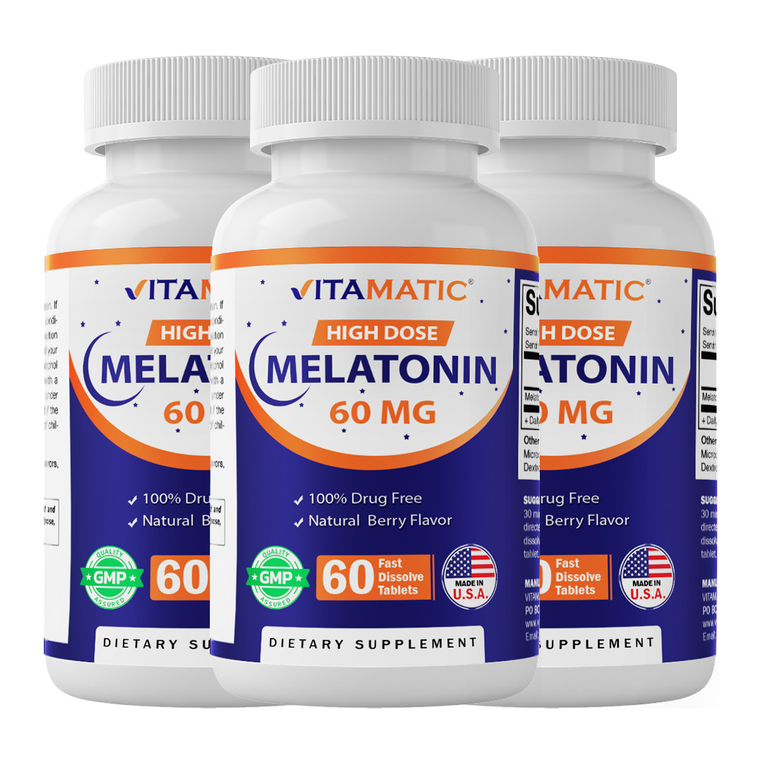 (3 Pack) Vitamatic Melatonin 60mg Fast Dissolve Tablets – 60 Vegan Tablets
