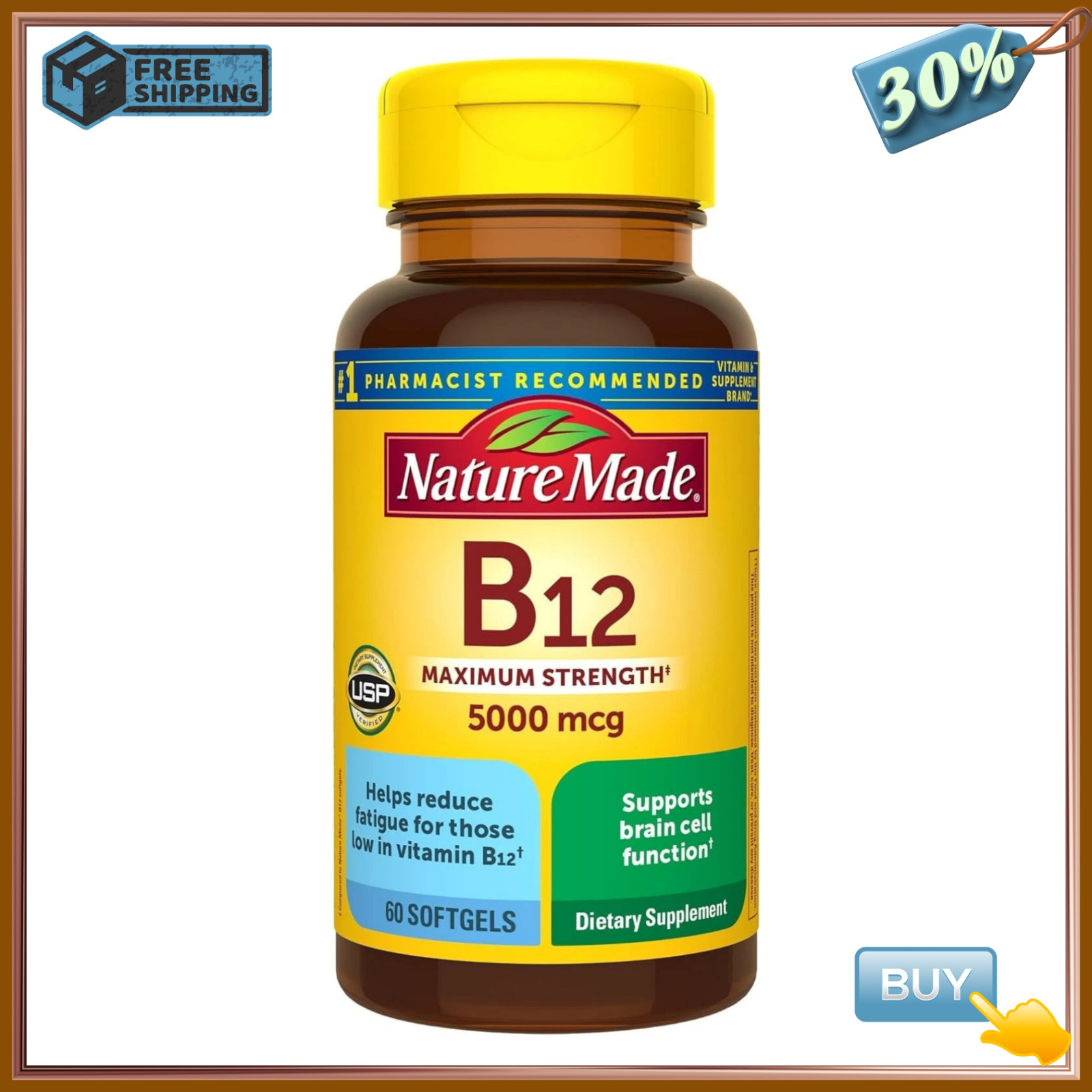 Maximum Strength Vitamin B12 5000 Mcg, Dietary Supplement For Energy