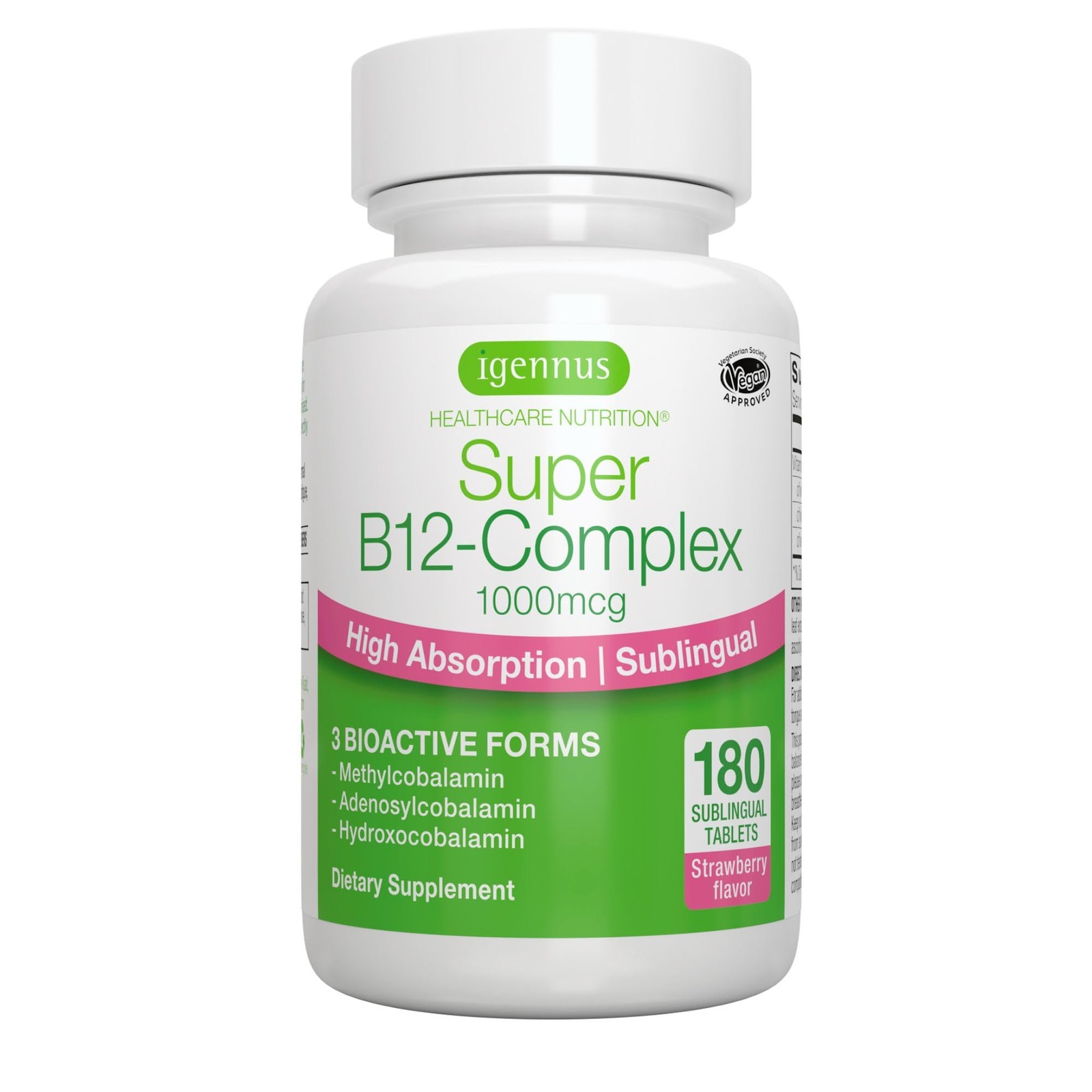 Igennus Sublingual Vitamin B12 Complex 180 Servings (Pack of 1), Pink