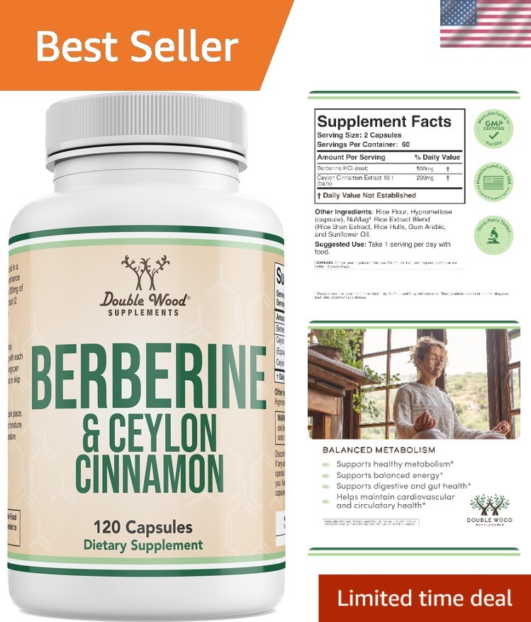 Double Wood Berberine with Ceylon Cinnamon 500mg – 120  Capsules for Health