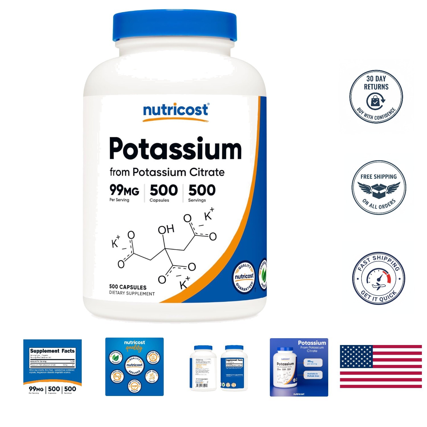 Potassium Citrate 99mg Supplement: 500 Capsules for Everyday Health