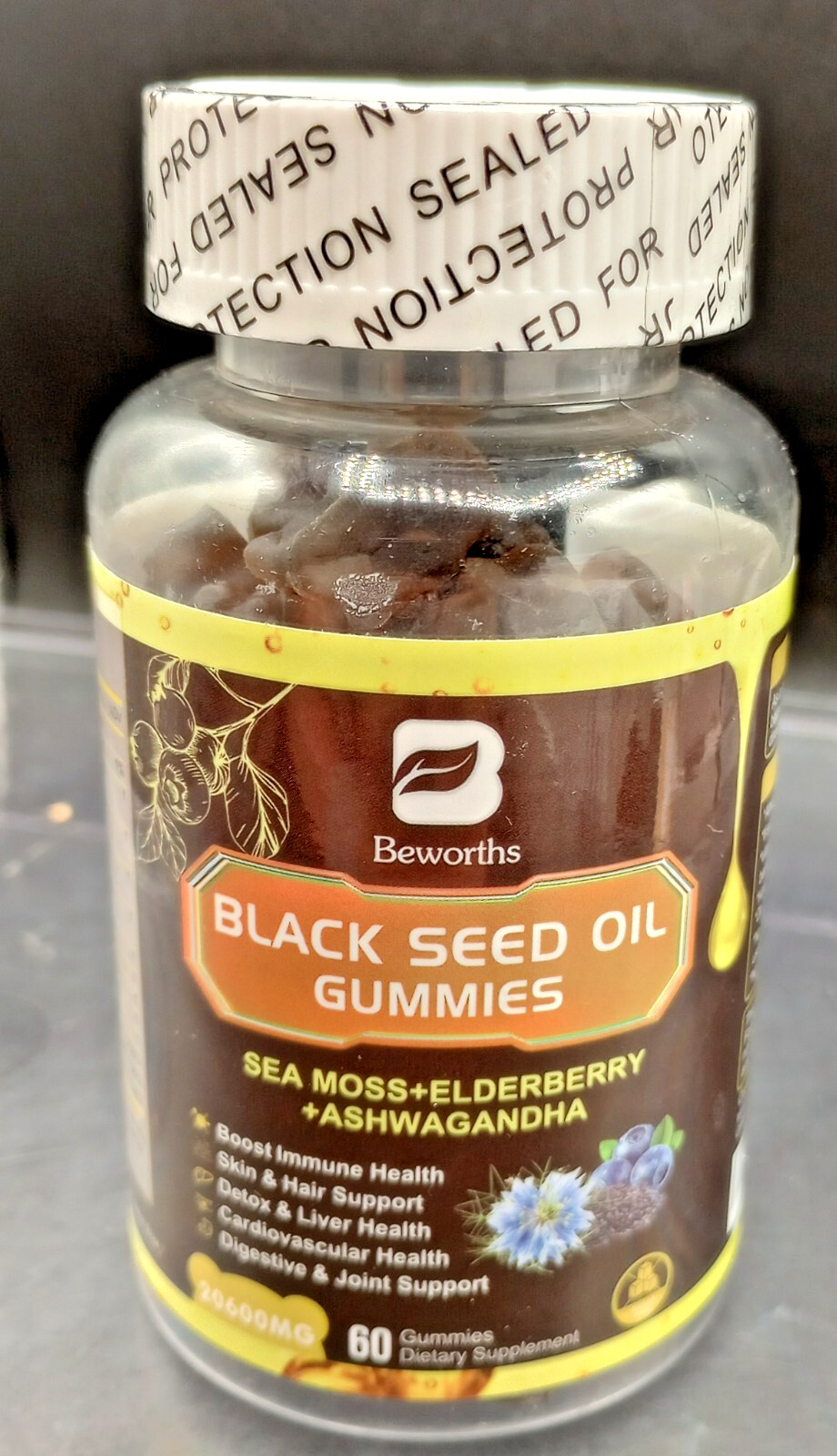 Black Seed Oil & Sea Moss Gummies, Organic Irish Sea Moss Gummies with Ashwagand