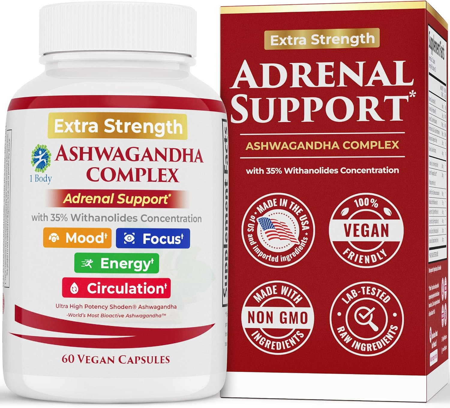 Ashwagandha Complex Adrenal Support Supplement for Stress Relief, Cortisol Balan