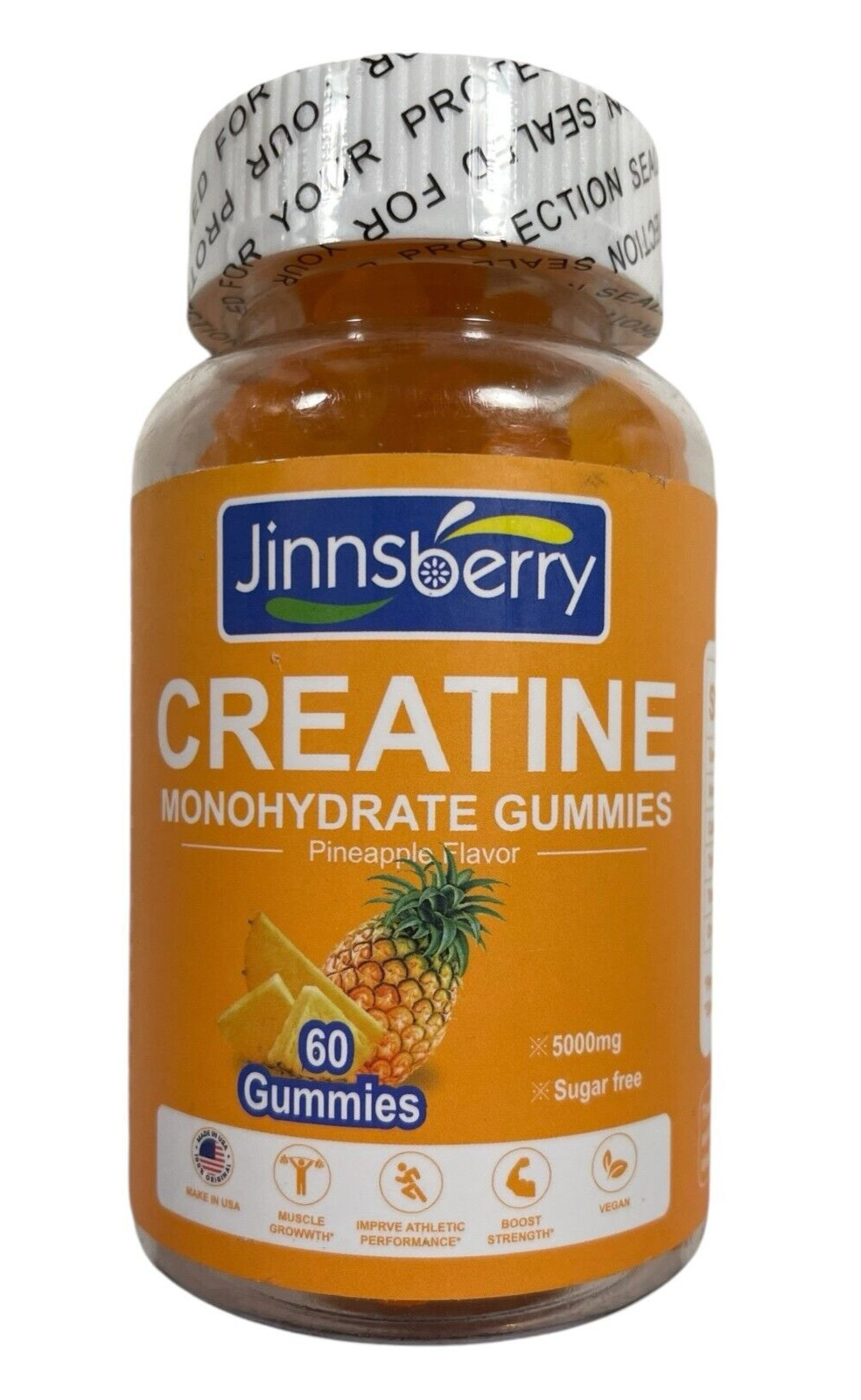 Jinnsberry Creatine Monohydrate Gummies – Pineapple – 5000 mg – 60 ct -Exp 04/26