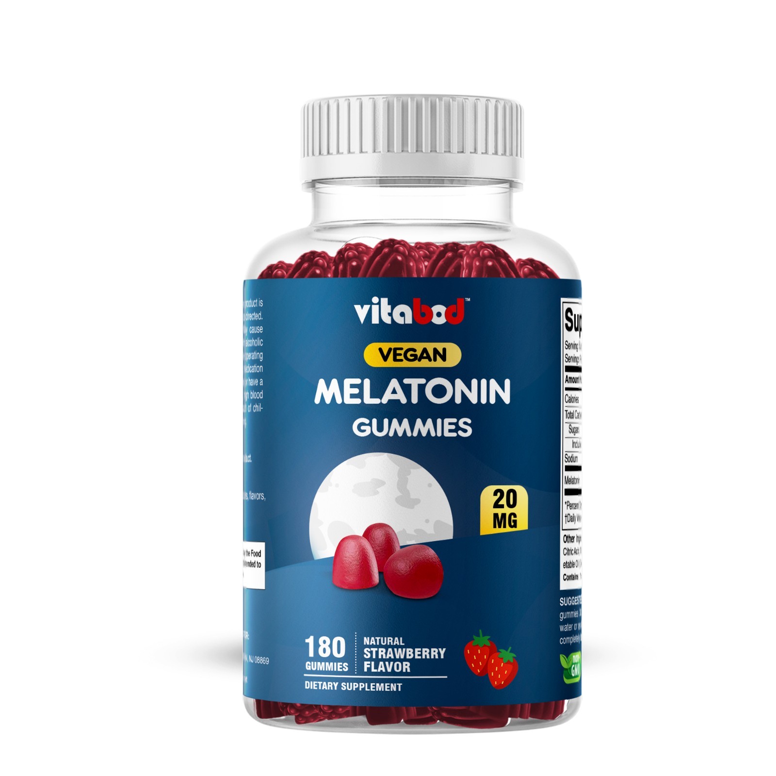 Melatonin 20mg Gummies – 180 Count – Drug Free Natural Strawberry Flavor Vitabod