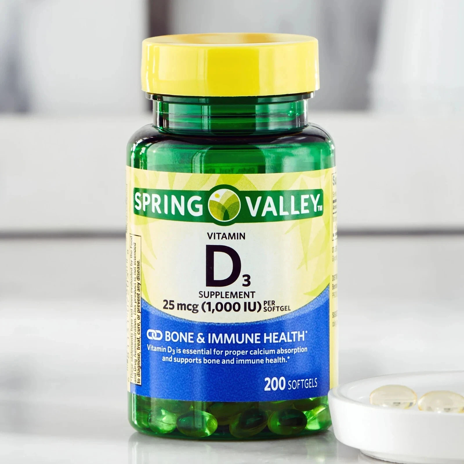 Spring Valley Vitamin D3 25 mcg 1000 IU Softgels Vitamina D 200-Count FREE SHIP