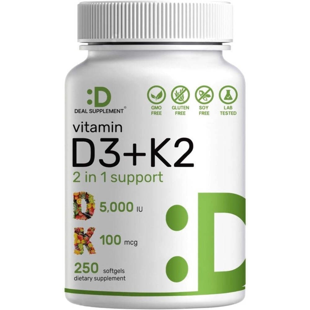 DEAL SUPPLEMENT Vitamin D3 K2 5000IU Softgel, 2-1 Complex, 250 Count*/.