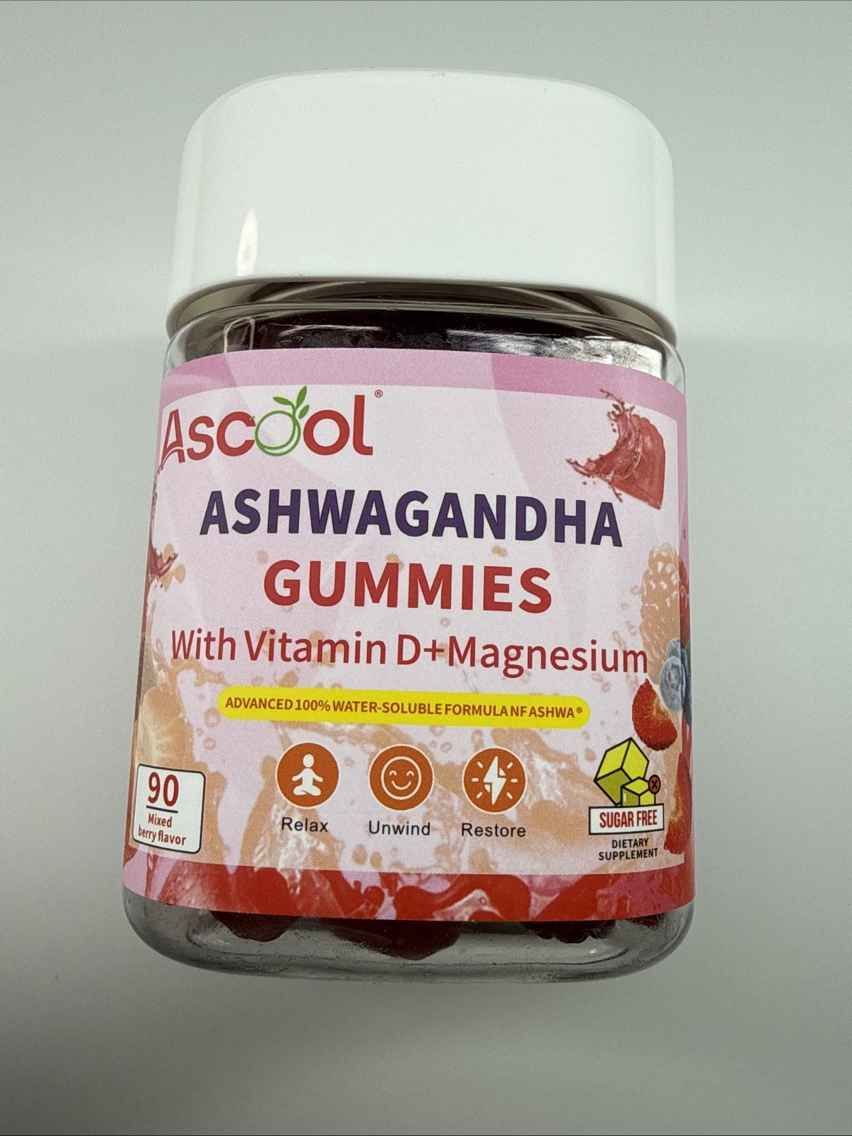 Ascool Ashwagandha Gummies with Vitamin D & Magnesium – Sugar-Free Vegan Non-…