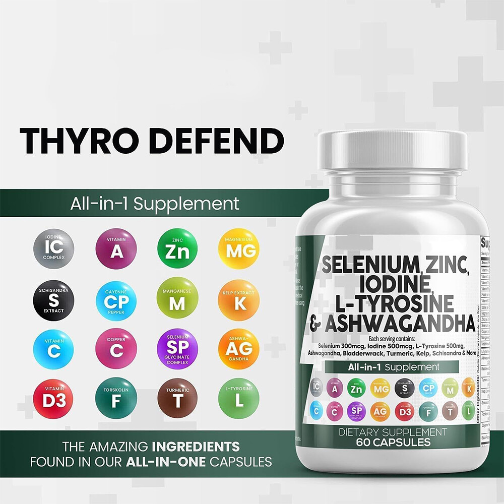 Selenium 300mcg Zinc 50mg Iodine 500mcg L Tyrosine 500mg Ashwagandh 6000mg