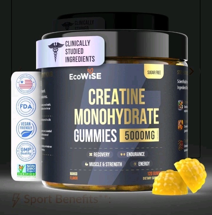 EcoWise Wellness Creatine Monohydrate 5000mg 120 Gummies Mango Exp 5/2026