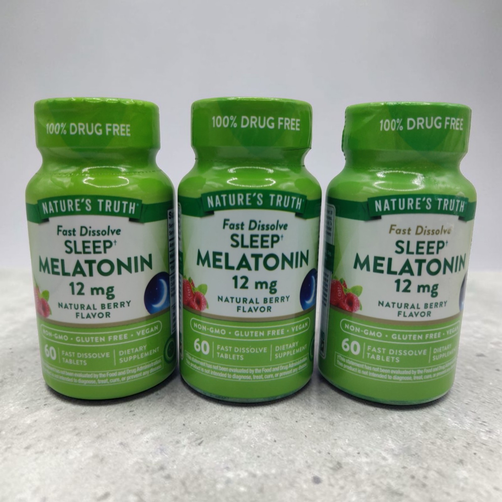 3 Natures Truth Melatonin 12mg 60 Fast Dissolve Tablets Each Gluten Free 4/27
