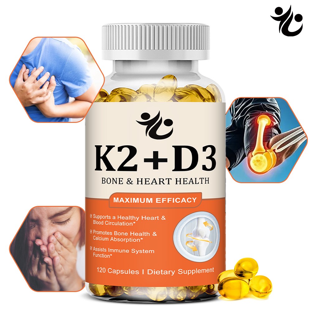 Vitamin D3 K2 Supplement for Bone,Immune Mood Circulation Health Support 120Caps