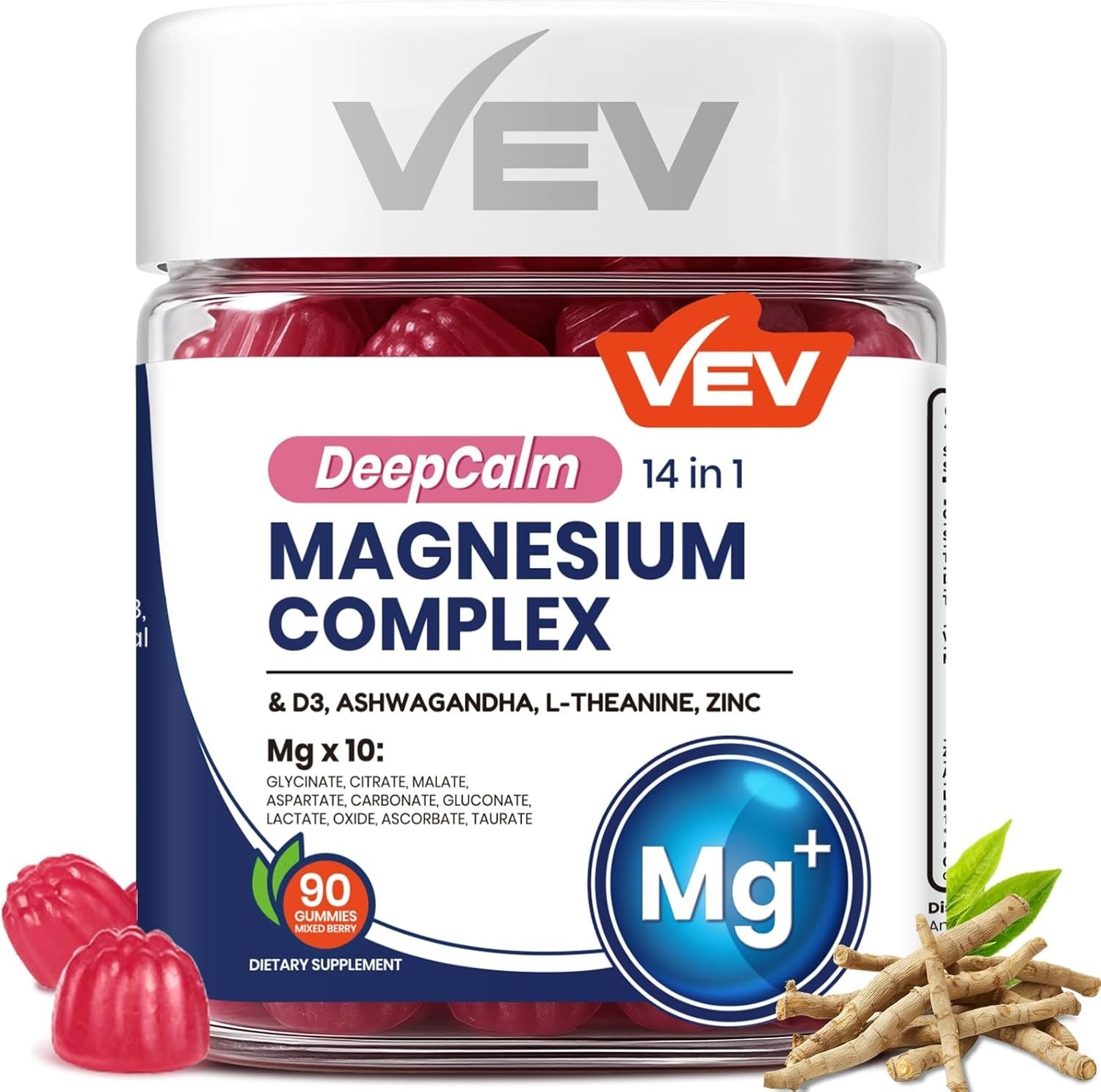 VEV 14-in-1 Magnesium Complex Gummies –L-Theanine,Cortisol Supplements for Wome