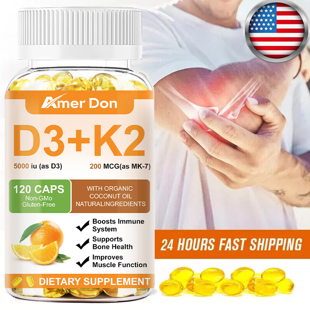 Vitamin D3 5000 IU + K2 200mcg 120 Capsules Extra Strength D3 K2 Supplements