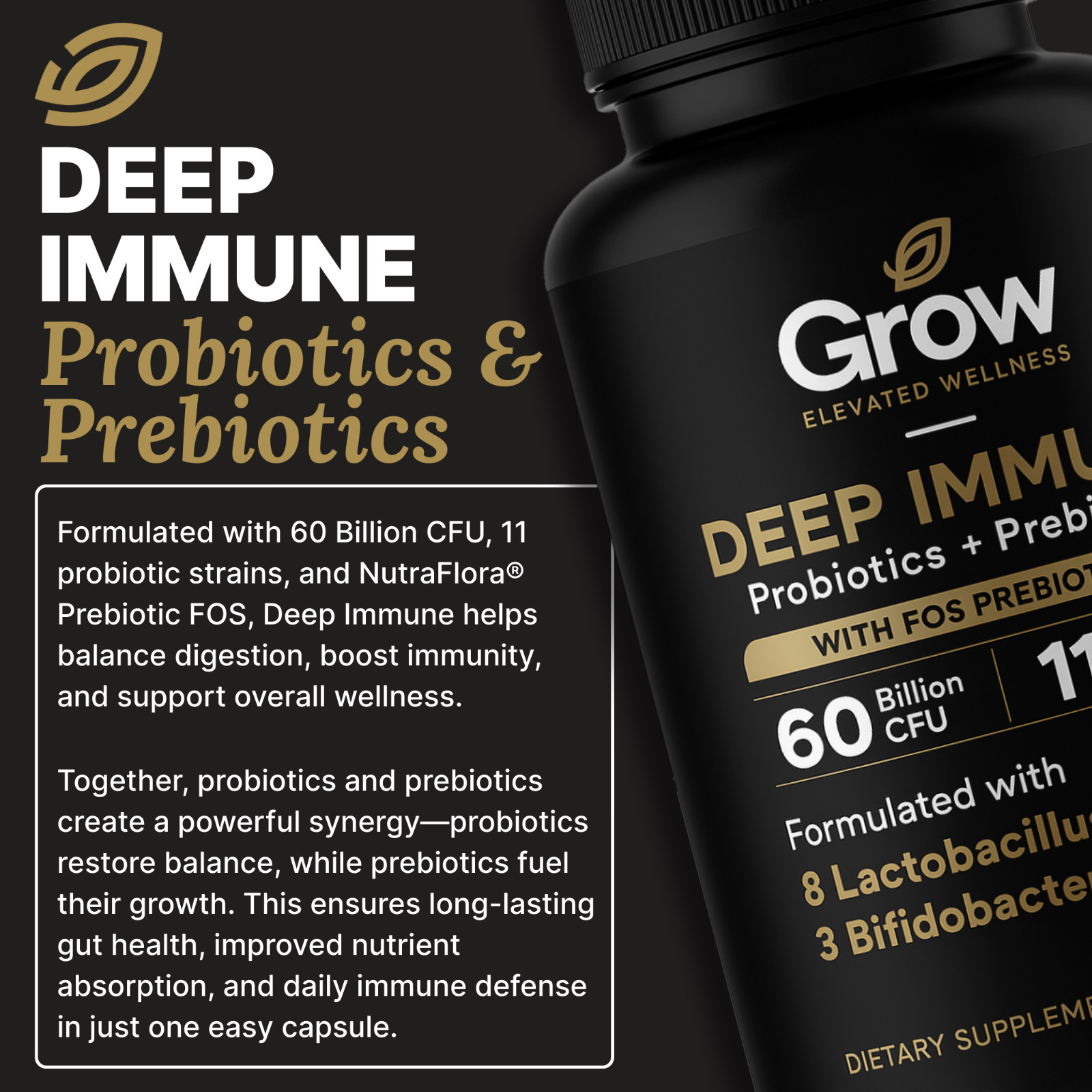 Deep Immune, 60 Billion Probiotics & Prebiotics, Digestive System , Grow Vitamin