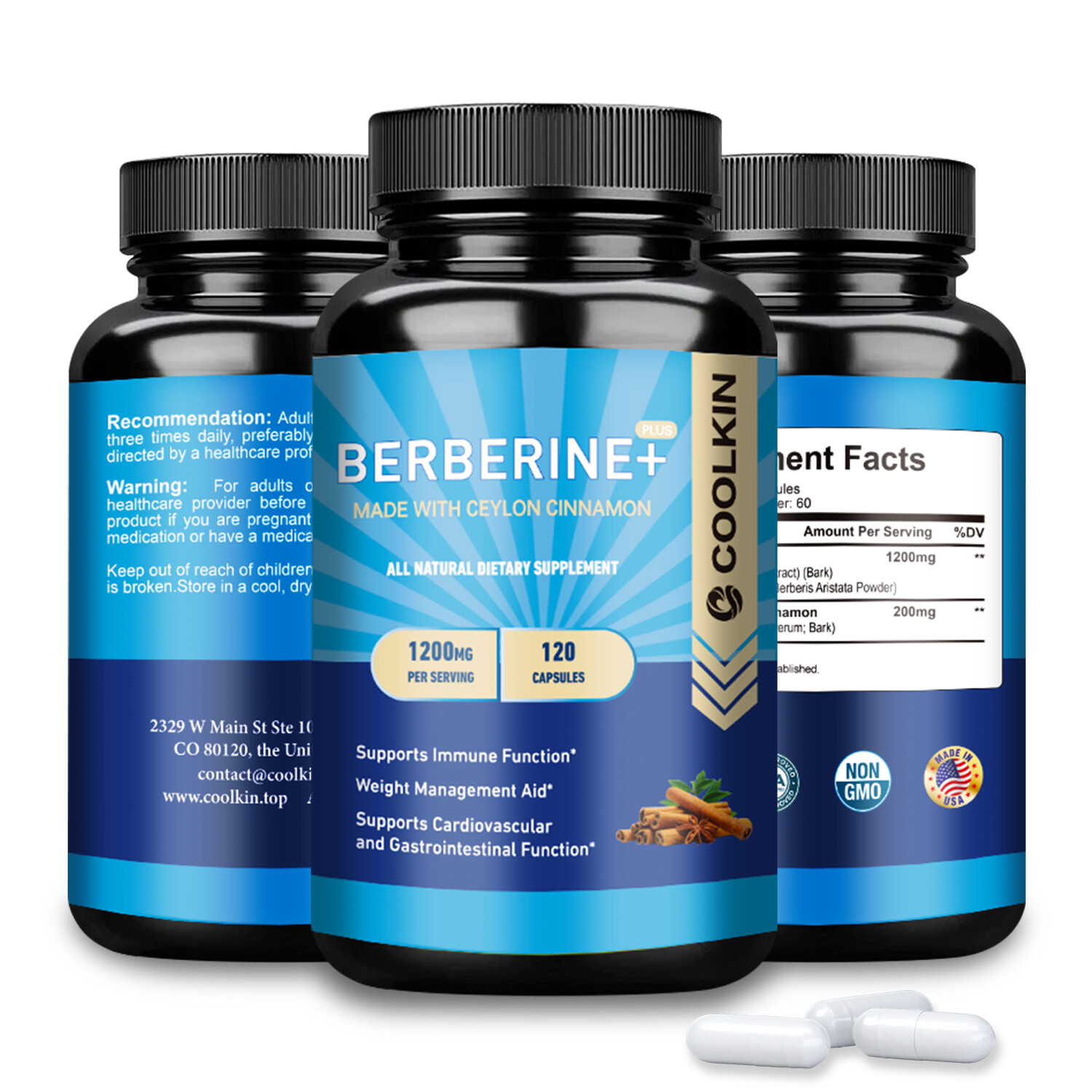 Berberine + Ceylon Cinnamon 1200mg – Blood Sugar & Cholesterol Levels Support