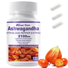 HOT/2100mg Ashwagandha Hard Capsules 120 Vegan Pills,Anxiety Stress Immune Suppo
