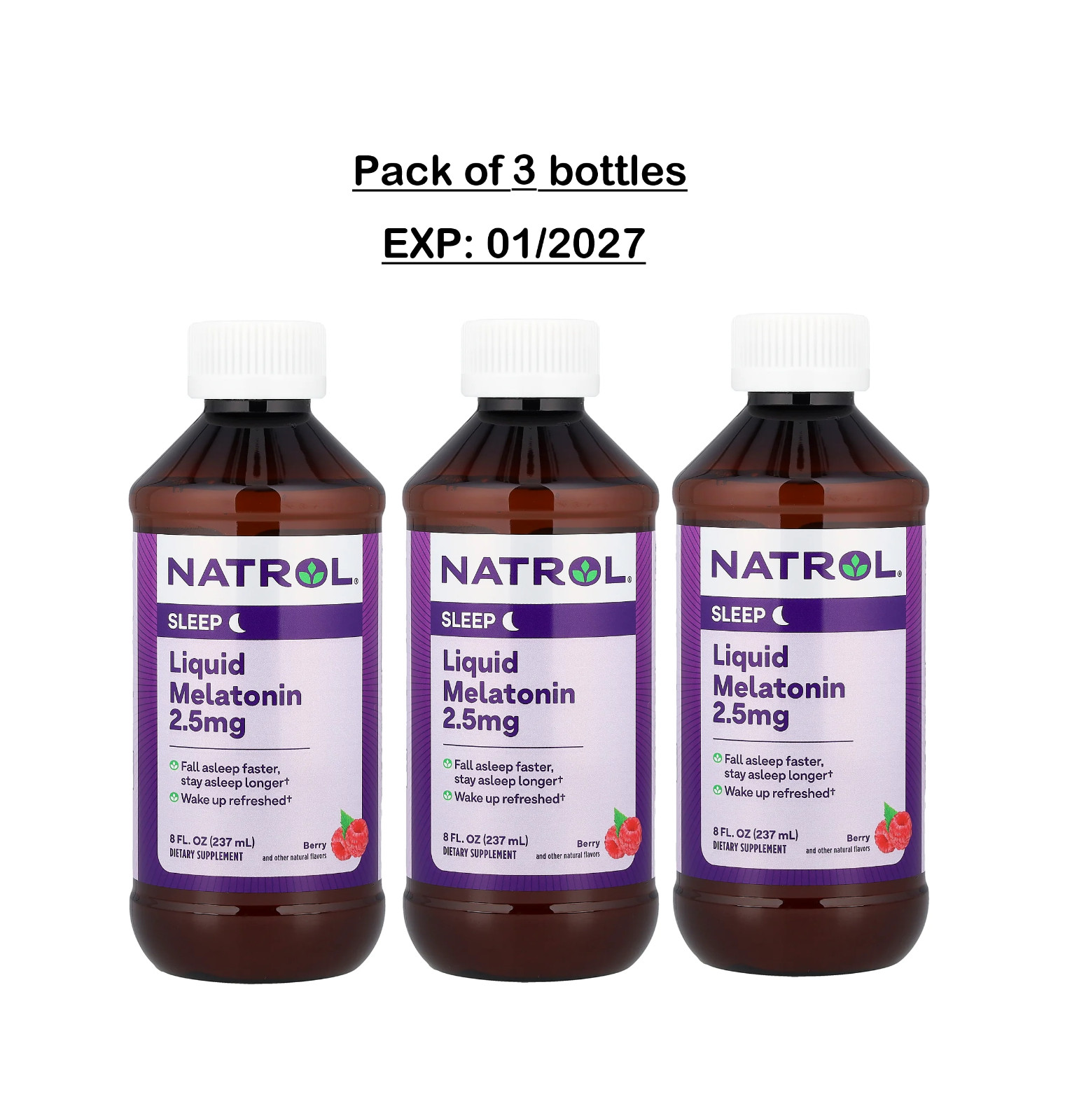 3 pack Liquid Melatonin, Berry, 2.5 mg, 8 fl oz (237 ml)