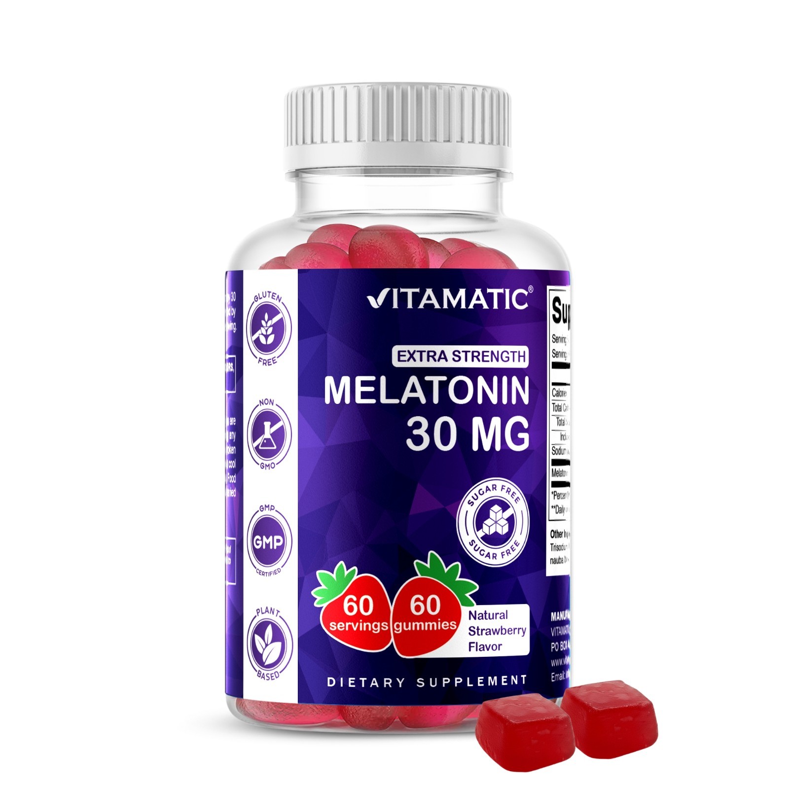 Vitamatic Sugar Free Melatonin 30mg per gummy-60 Servings – 60 Vegetarian Gummy
