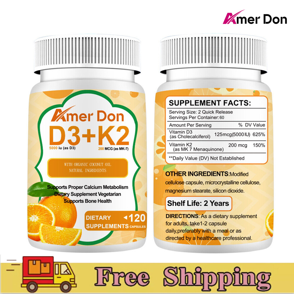 Vitamin K2 (MK7) with D3 5000 IU Supplement, Immune Support Strong Bones 120Caps