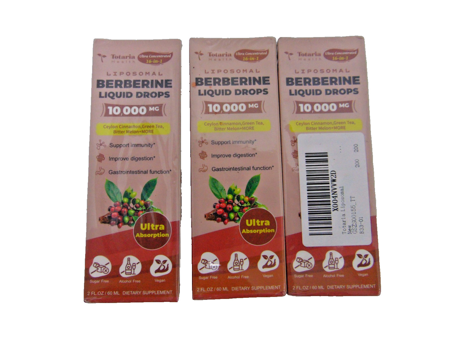 3x Berberine Liquid Drops Ceylon Cinnamon Heart Health Immune 10000mg Each