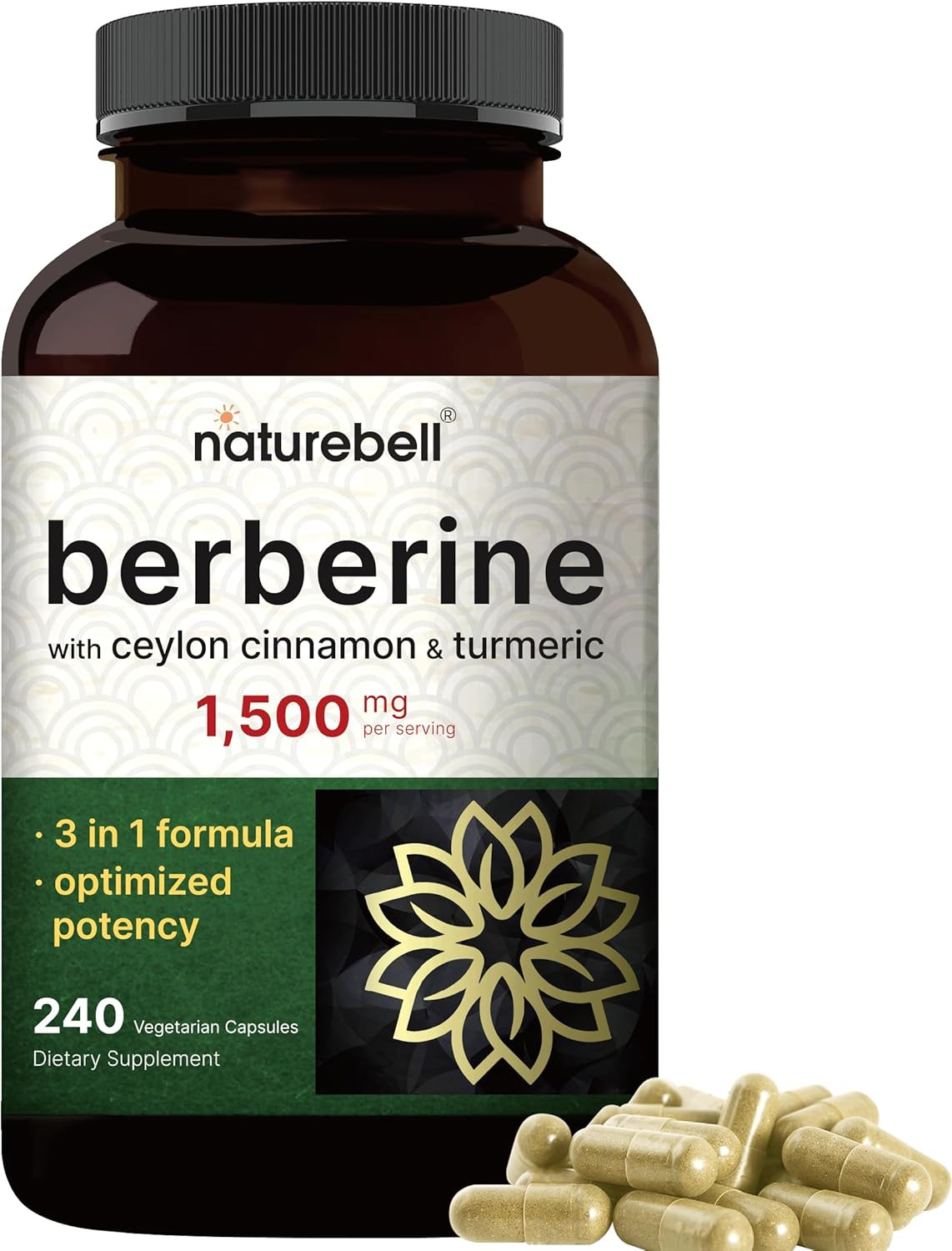 Berberine Supplement 1,500Mg with Ceylon Cinnamon & Turmeric Root, 240 Veggie Ca