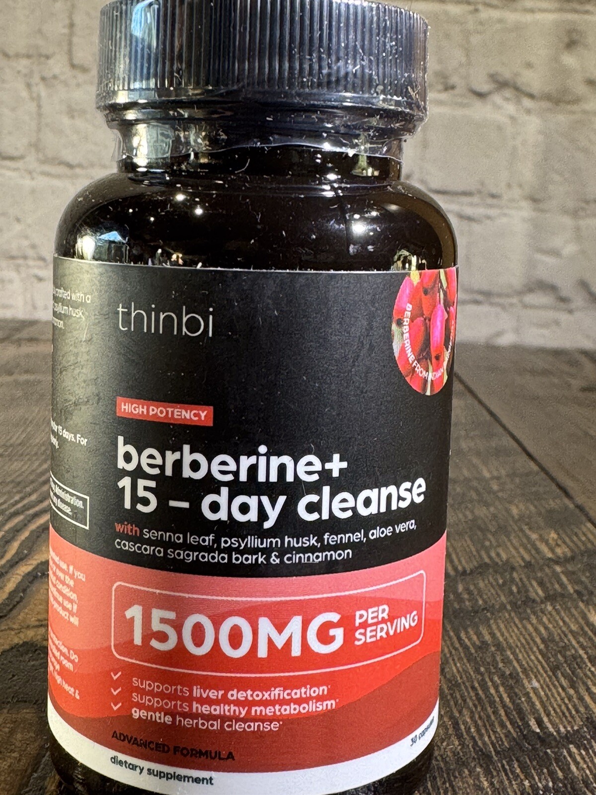 Thinbi High Potency Berberine + 15-Day Herbal Cleanse Detox Support 1500mg Liver