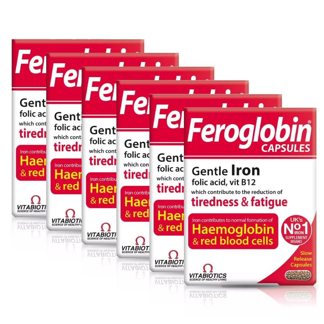 Vitabiotics Feroglobin 30 Capsules x6 – Iron & Vitamin B12 Supplement for Energy