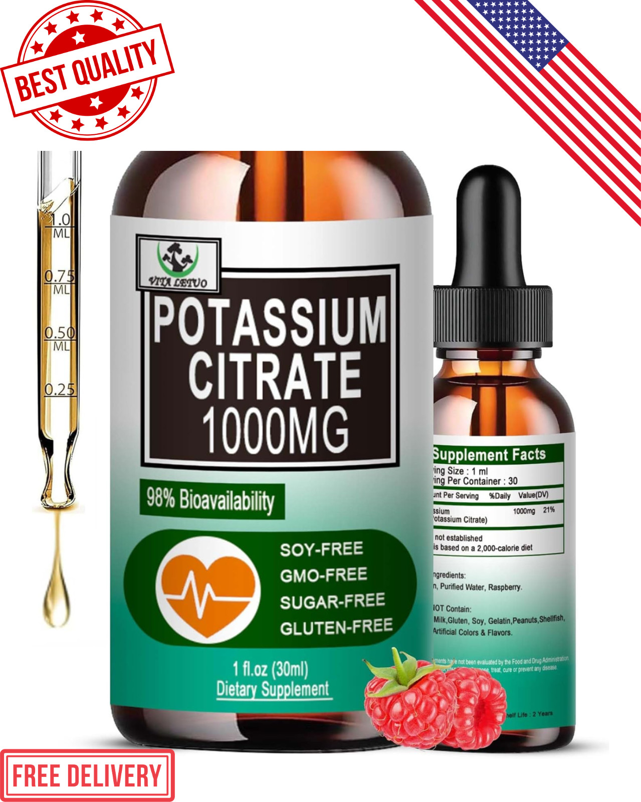 Potassium Citrate Liquid Drops,Potassium Supplement 1000Mg Liquid Support Muscle