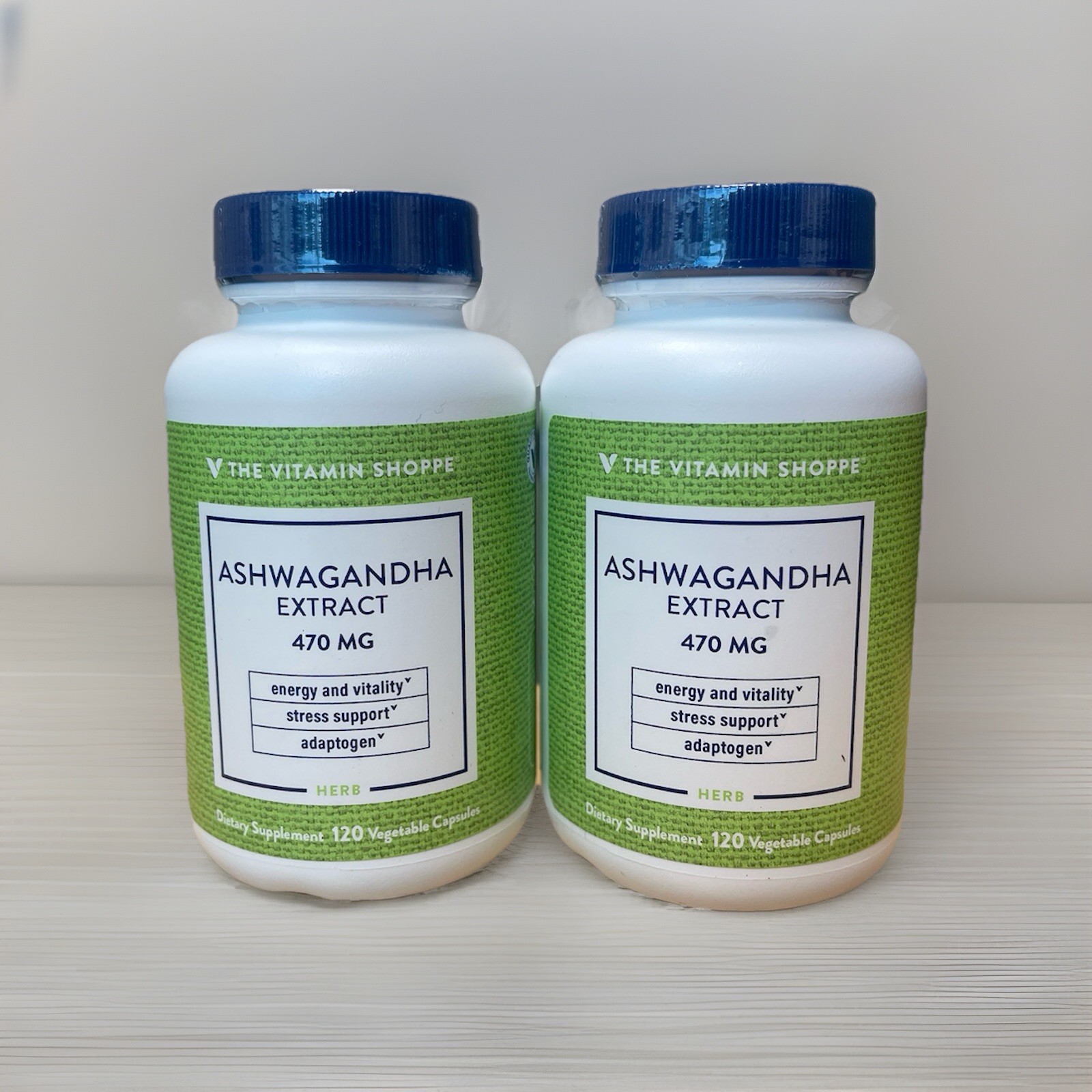 2X Vitamin Shoppe Ashwagandha Extract 470mg 120 Vegetarian Capsules Bundle
