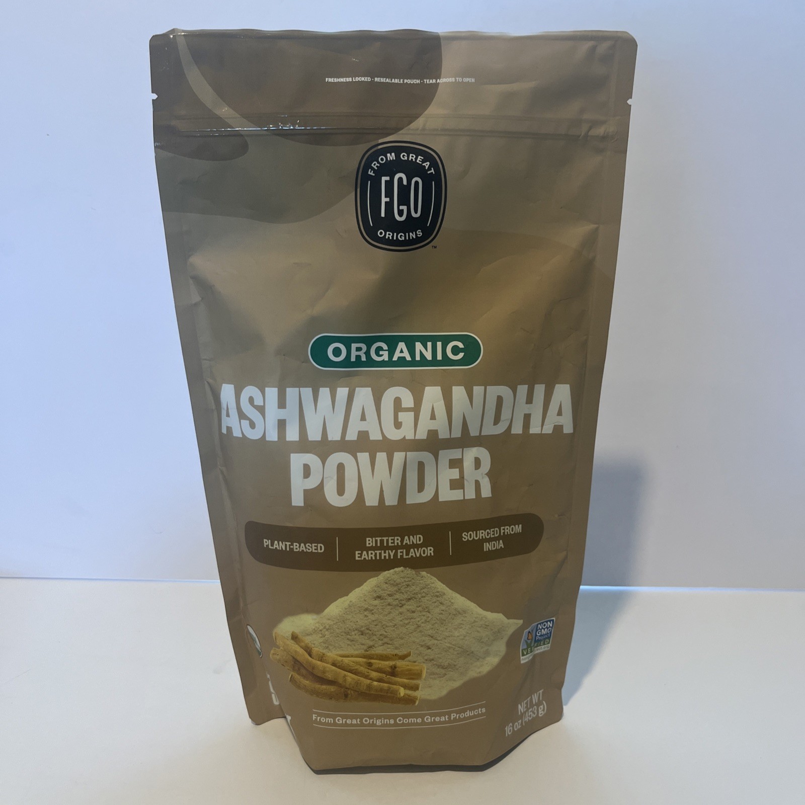 FGO Organic Ashwagandha Powder 16 ounces sourced from India Best By  04/16/2027