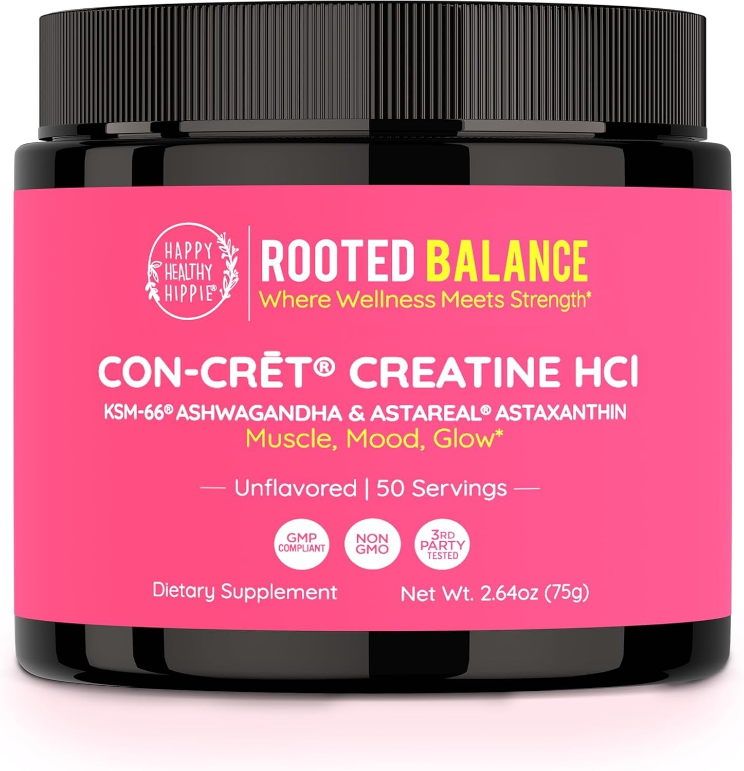 Happy Healthy Hippie Creatine HCl Powder with KSM-66 Ashwagandha|Vegan Creatine
